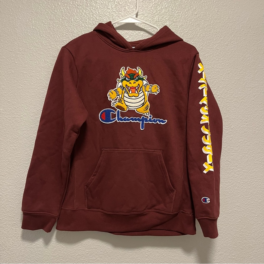 Champion X Super Mario Bowser Hoodie Large Reverse Weave Kanji Limited Rare Gift
